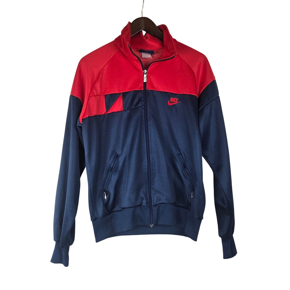 Vintage Nike Track Jacket Medium Mens 80s Red Blue Color Block Full Zip Athletic